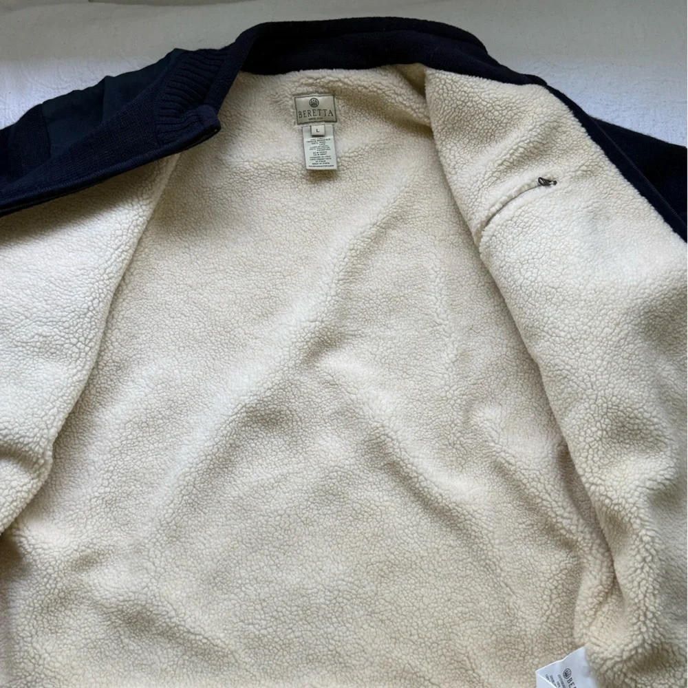 BERETTA Men’s Navy Wool JacketNWOT Sherpa LinenFull Zip Sweater Coat Large - Picture 6 of 17